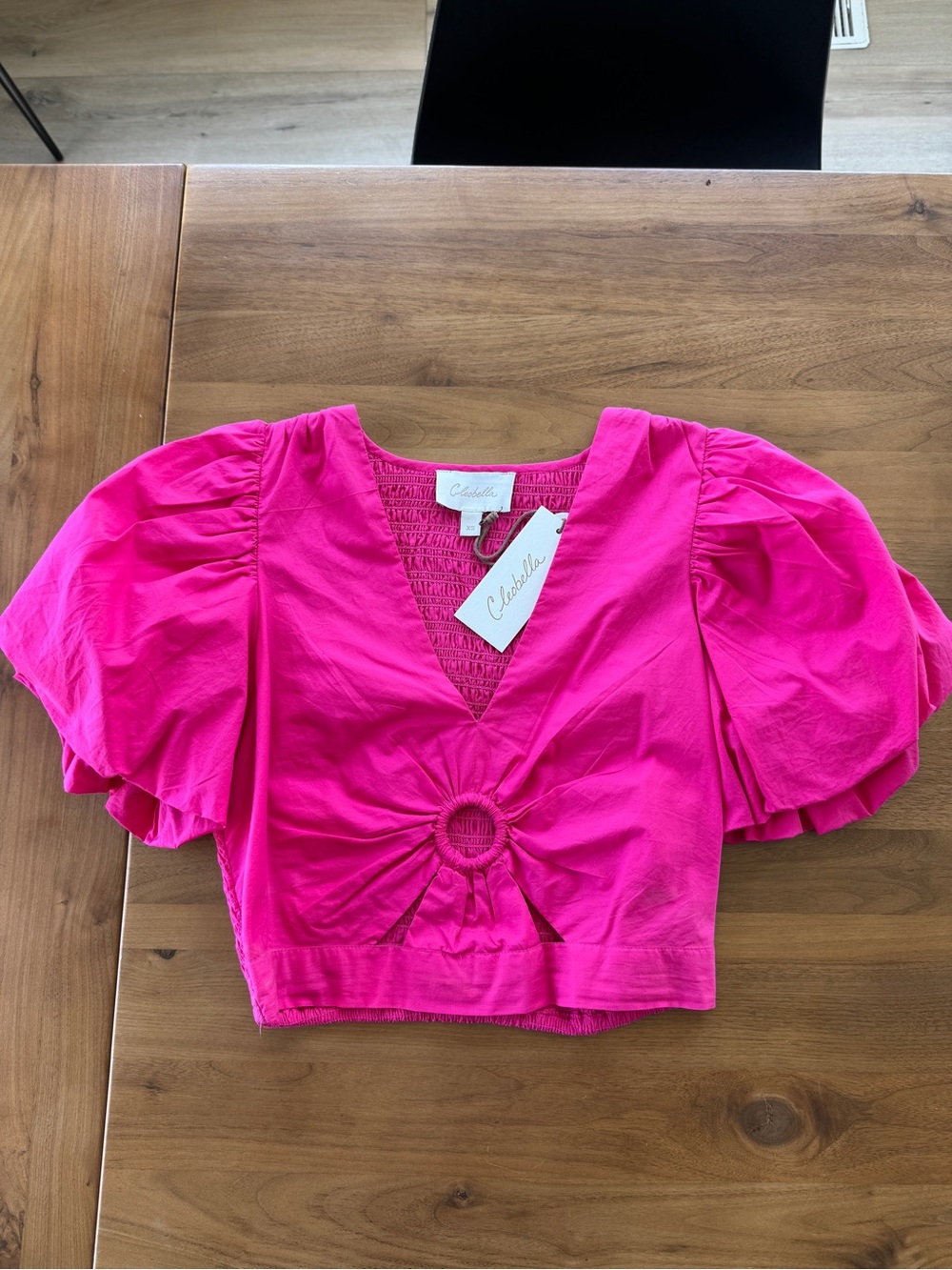 Cleobella Avila Top Magenta Ring-Accent Puff Sleeve Crop Top XS New with Tags
